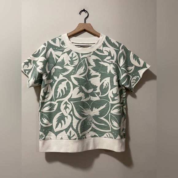 Madewell Frosted Sage & Cream Tropical Floral Frayed Sweatshirt Size Small - Picture 5 of 7